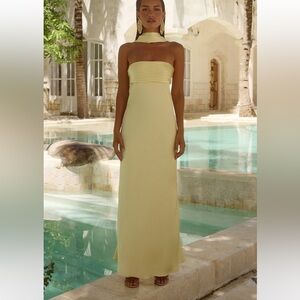 Runaway Elsa Maxi Dress in Lemon.  Strapless Light Yellow Dress